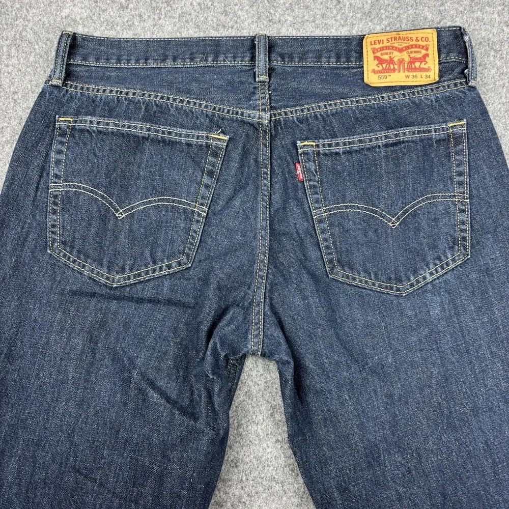 Levi's 559 Jeans Mens 36x34 (Fits 36x32) Relaxed Straight Dark Wash Classic Blue